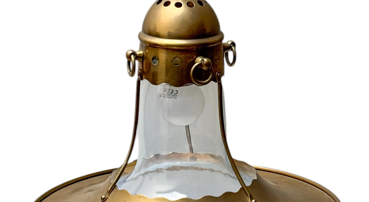 Arts & Crafts Brass Pendant with Glass Shade, 1900s